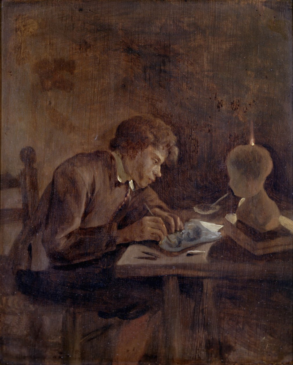 Jeune dessinateur à la lueur des bougies - Jan Steen image 1 copie peinte à la main à l’huile
