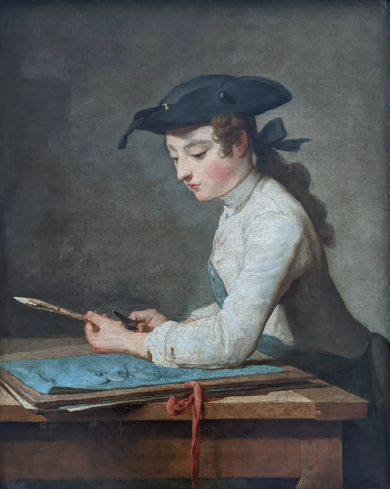 Nuori piirtäjä teroittamassa kynäänsä - Jean Siméon Chardin