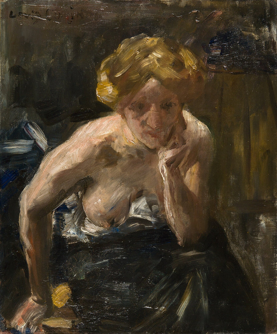 Nuori nainen, puolialasti, pää vasemman käden varassa - Lovis Corinth