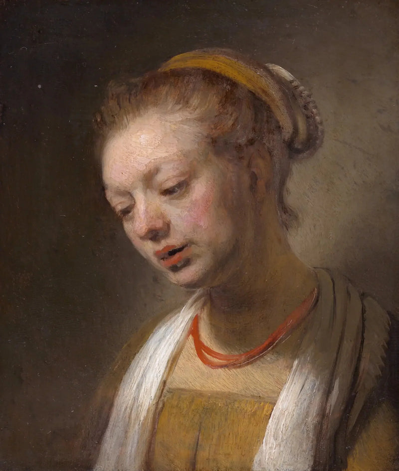 Nuori nainen punaisella kaulaketjulla - Rembrandt