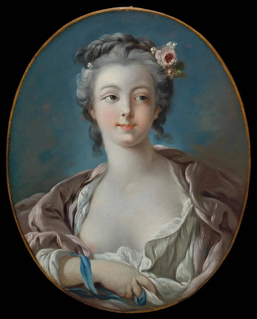 Nuori nainen kukkien kanssa hiuksissaan, virheellisesti nimetty Madame Boucherin muotokuvaksi - François Boucher