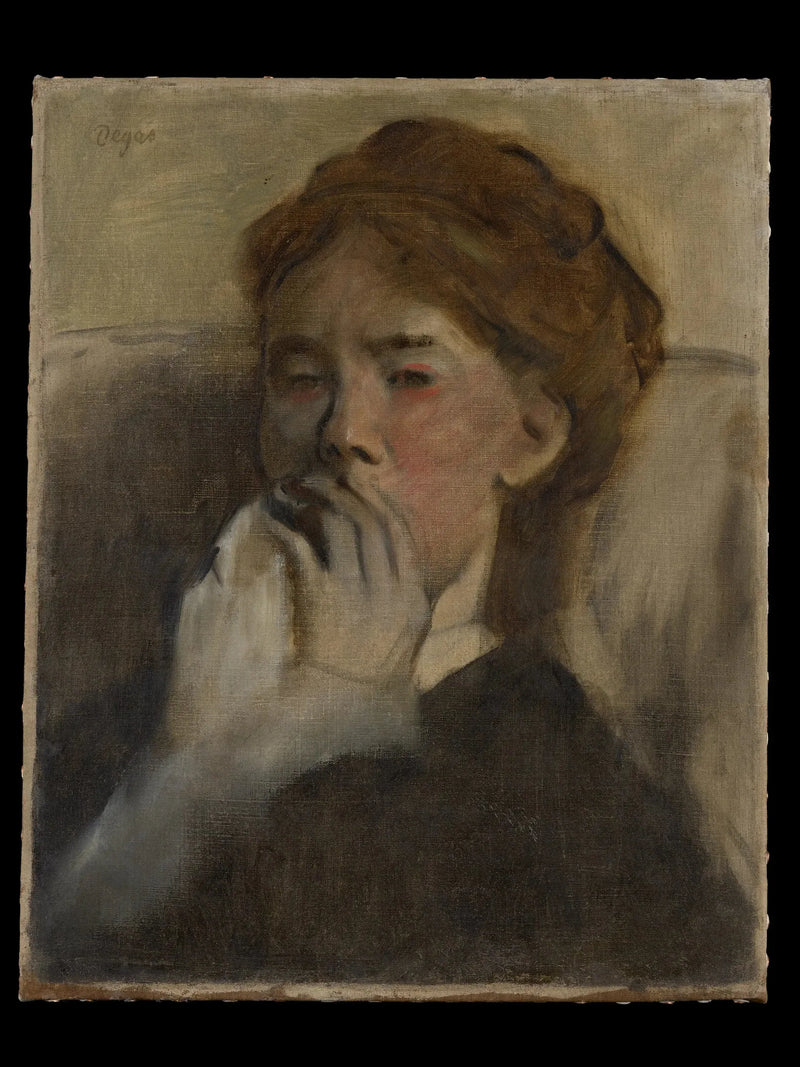 Nuori nainen käsi suullaan - Edgar Degas