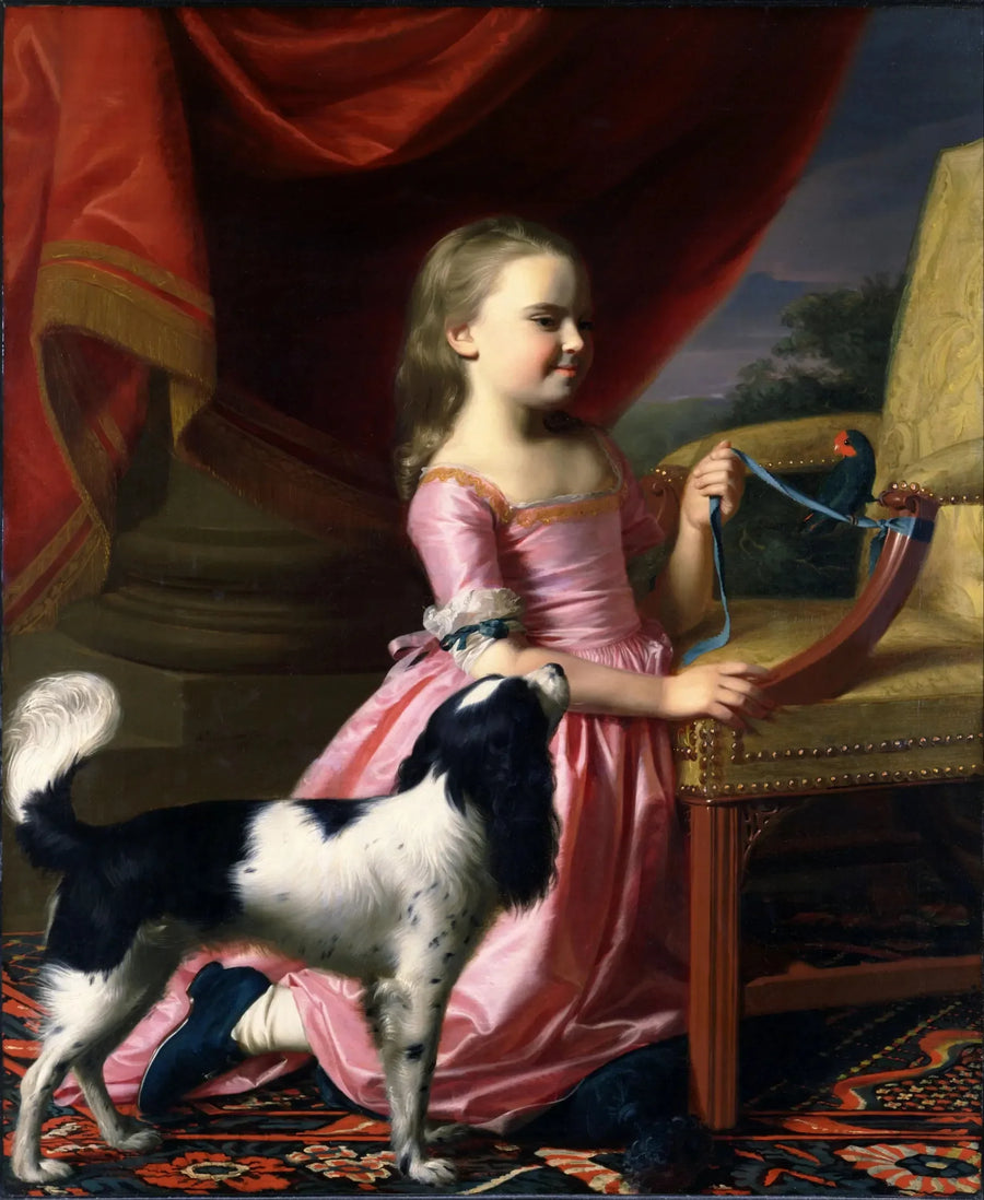 Nuori nainen linnun ja koiran kanssa - John Singleton Copley