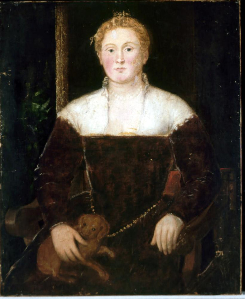 Nuori nainen pienen koiran kanssa, mahdollisesti Soranzo-Perheen jäsen - Jacopo Tintoretto