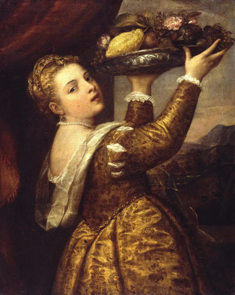 Nuori nainen hedelmälautasen kanssa - Titian