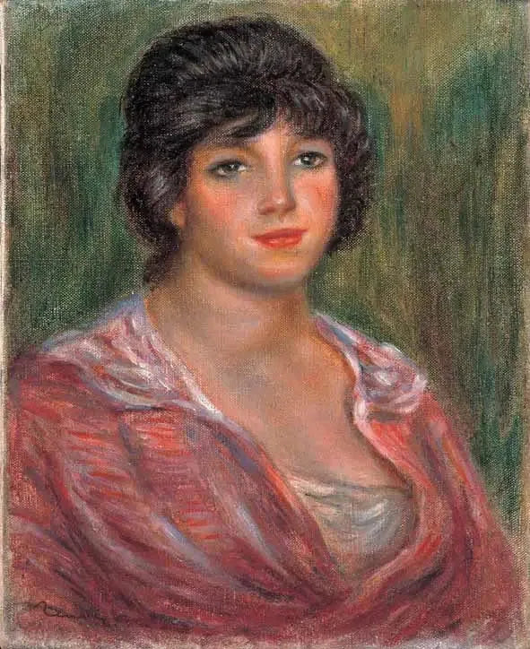Nuori ruskeahiuksinen nainen punaisessa paitapuserossa (Colonna Romano) - Pierre-Auguste Renoir