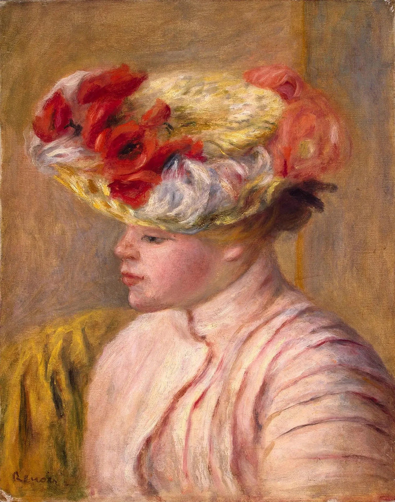 Nuori nainen kukkahatulla - Pierre-Auguste Renoir