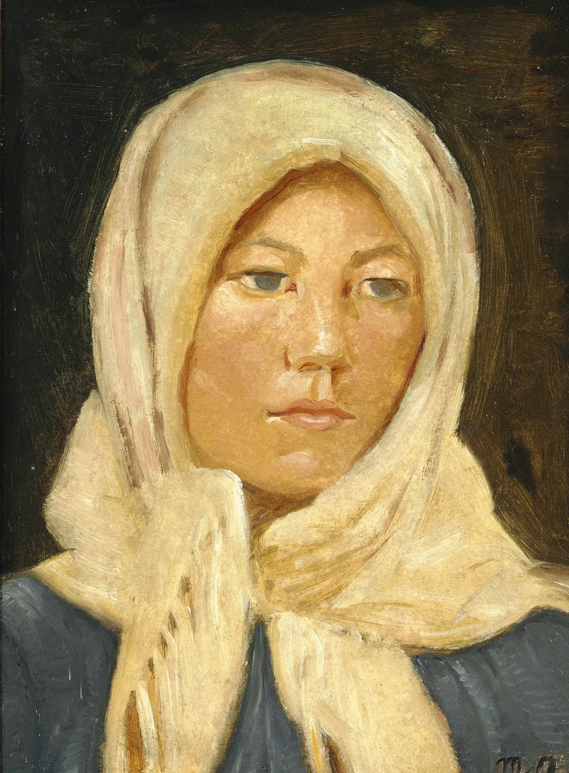 Nuori nainen Skagenista huivi päässään. - Michael Peter Ancher