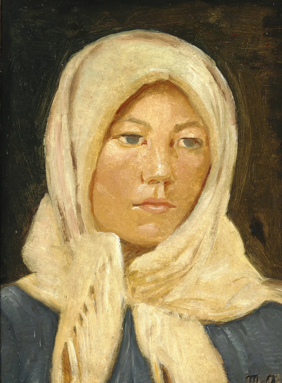 Nuori nainen Skagenista huivi päässään. - Michael Peter Ancher