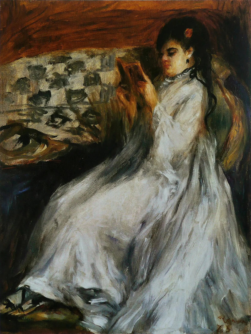 Nuori nainen valkoisessa lukemassa - Pierre-Auguste Renoir