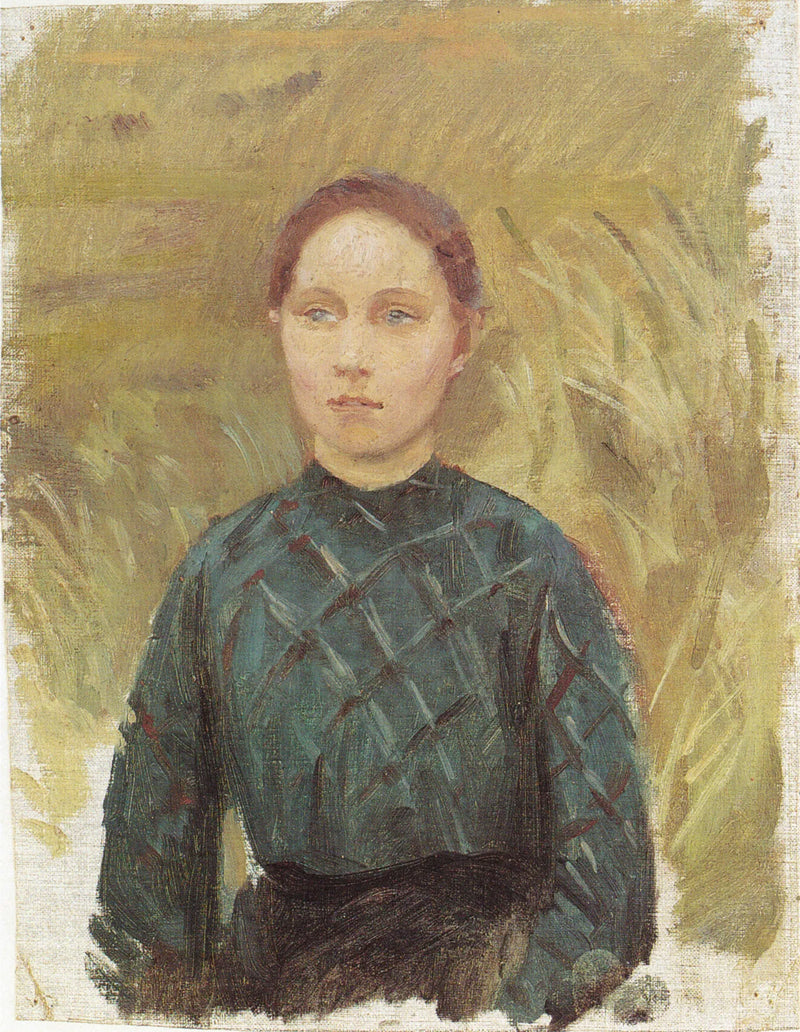 Nuori nainen vihreässä mekossa istuu dyyneillä - Anna Ancher