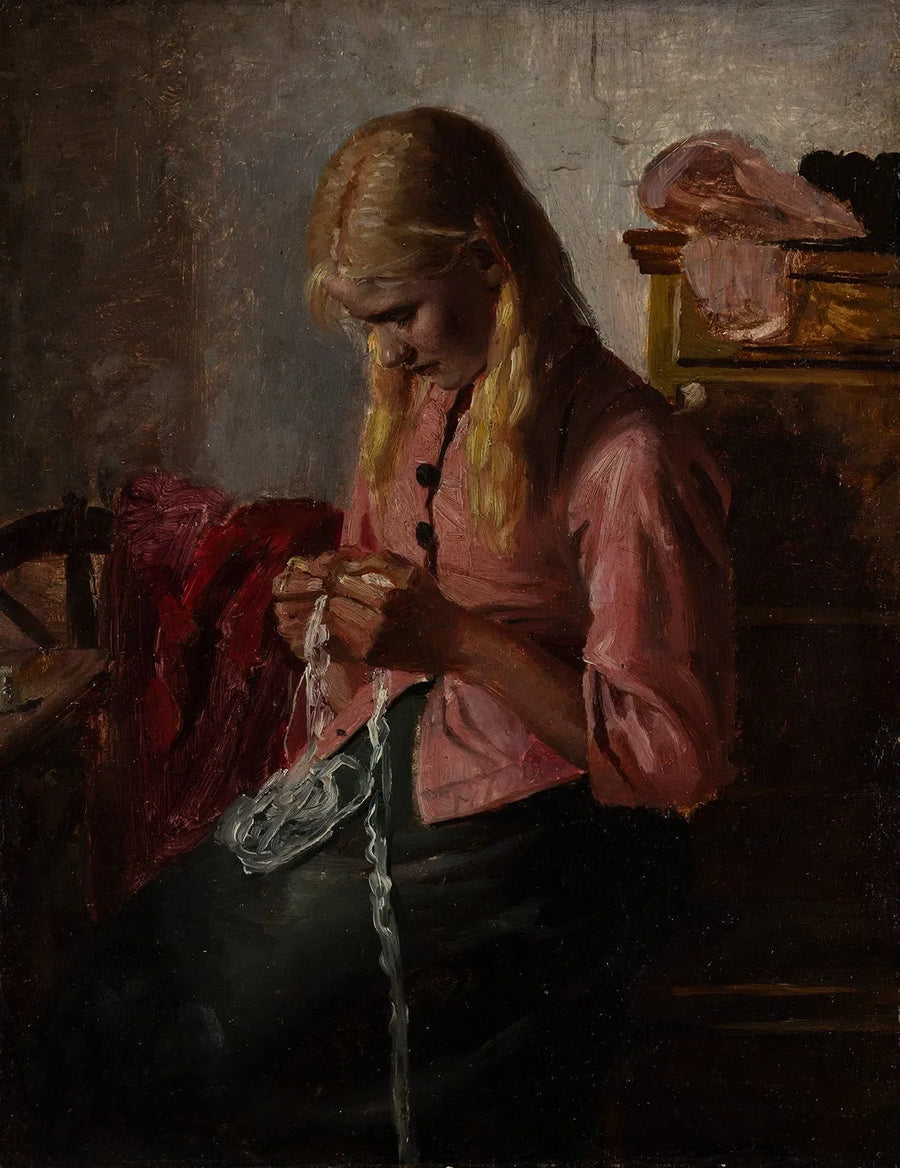 Nuori nainen virkkaamassa. Tine, Skagen. - Michael Peter Ancher