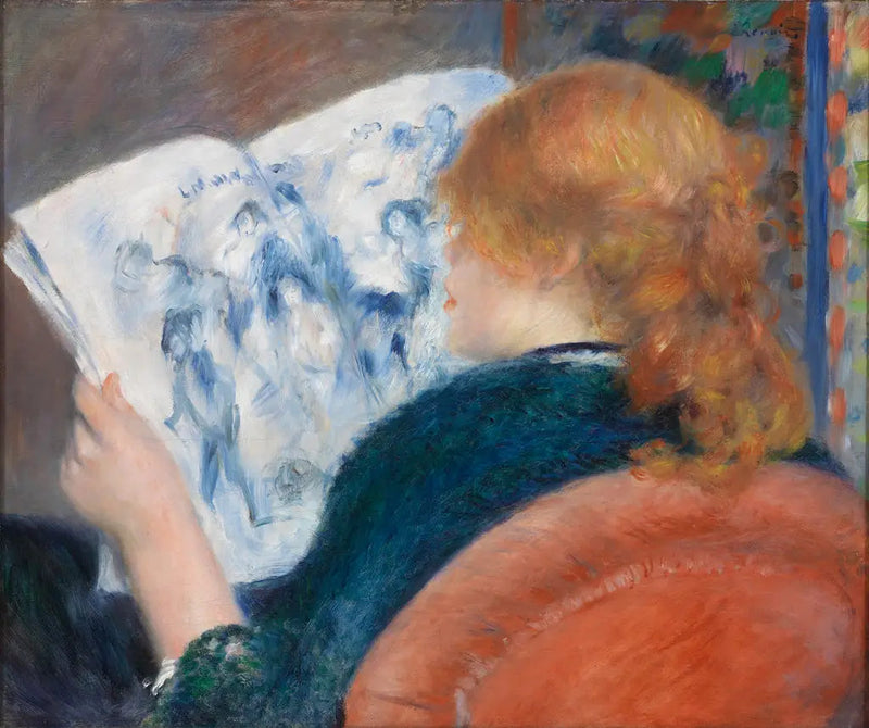 Nuori nainen lukemassa kuvajournalia - Pierre-Auguste Renoir