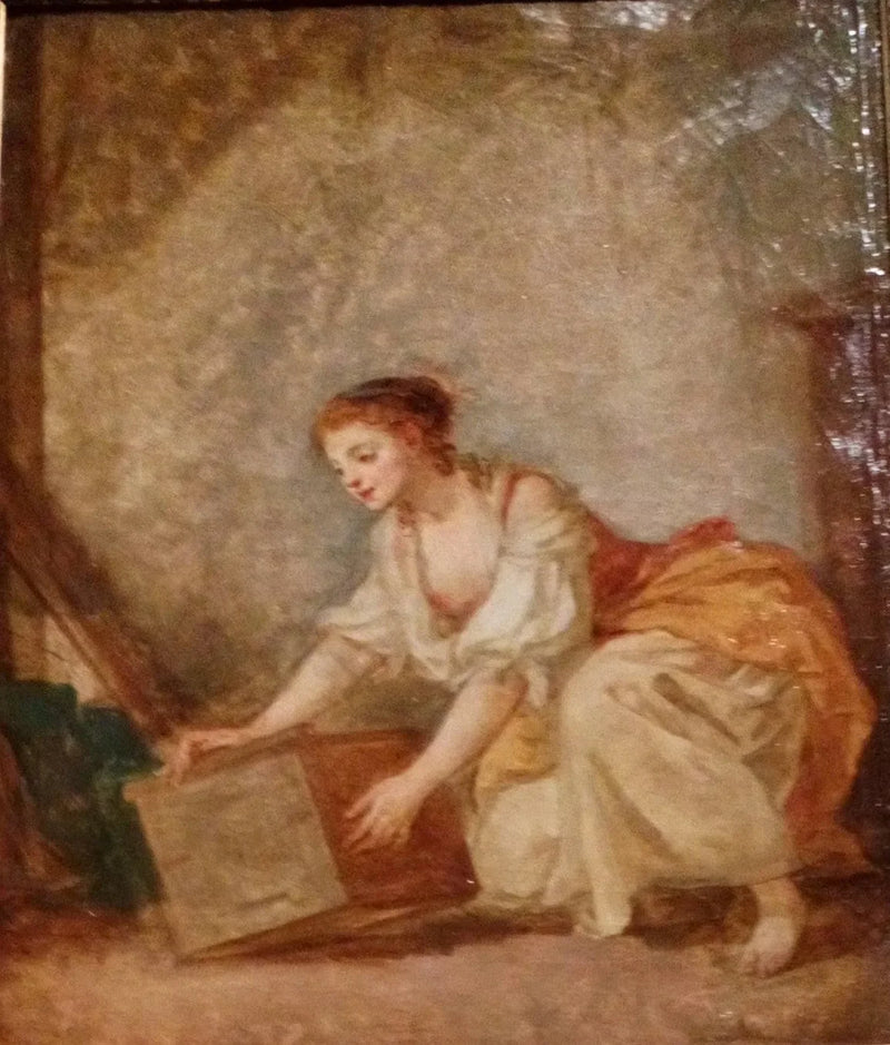 Nuori nainen nostamassa laatikkoa - Jean-Baptiste Greuze