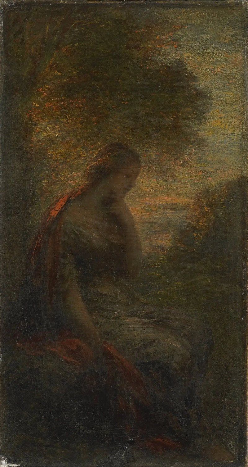 Nuori nainen puun alla auringonlaskussa, nimeltään « Syksy » - Henri Fantin-Latour