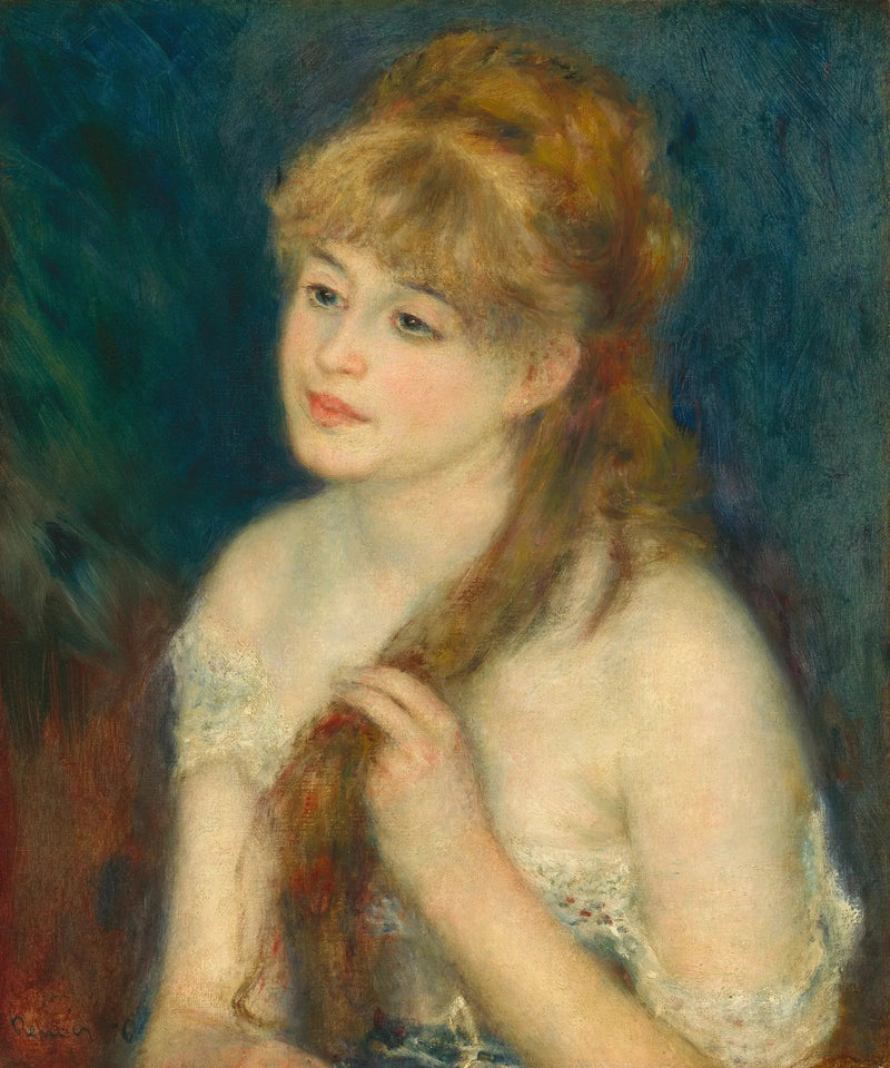 Nuori nainen punomassa hiuksiaan - Pierre-Auguste Renoir