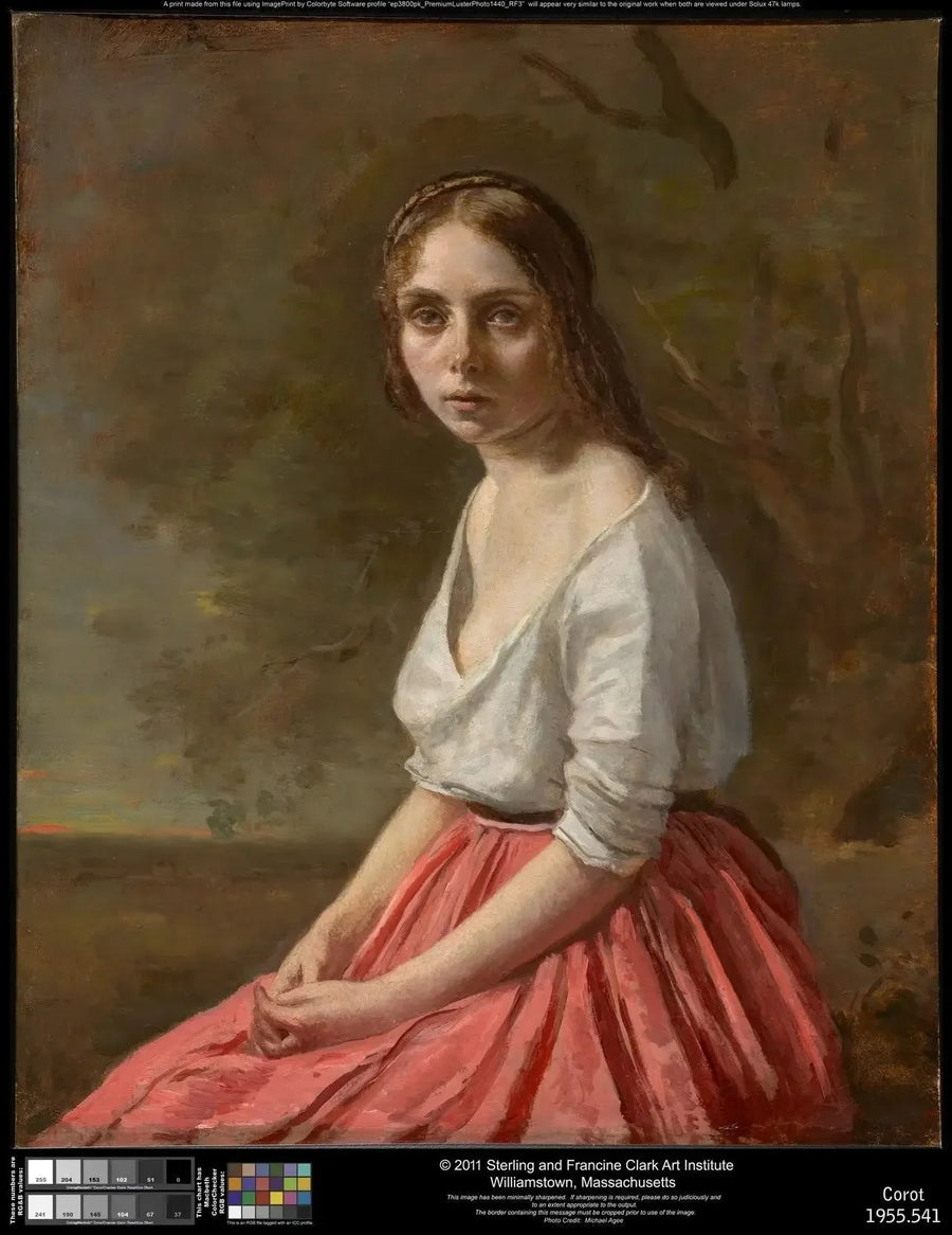 Nuori tyttö vaaleanpunaisessa hameessa - Jean-Baptiste Camille Corot