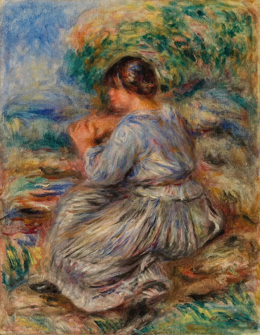 Tyttö istuu maisemassa (Nuori tyttö istuu puutarhassa) - Pierre-Auguste Renoir