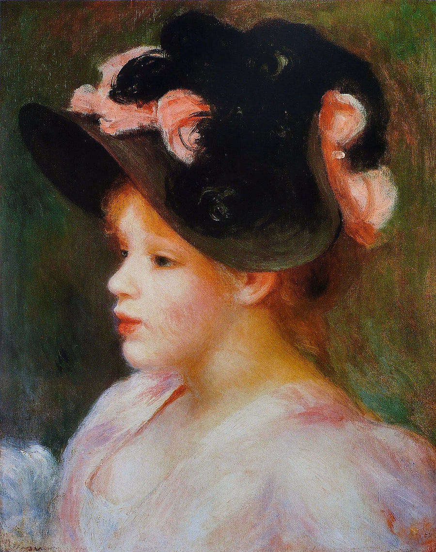 Nuori tyttö vaaleanpunaisessa ja mustassa hatussa - Pierre-Auguste Renoir