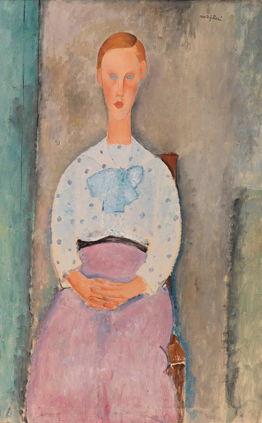 Jeune Fille au corsage à pois - Amedeo Modigliani image 1 copie de tableau peinte à la main