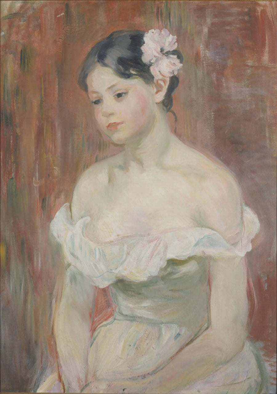 Nuori tyttö avonaisessa mekossa, kukka hiuksissa - Berthe Morisot