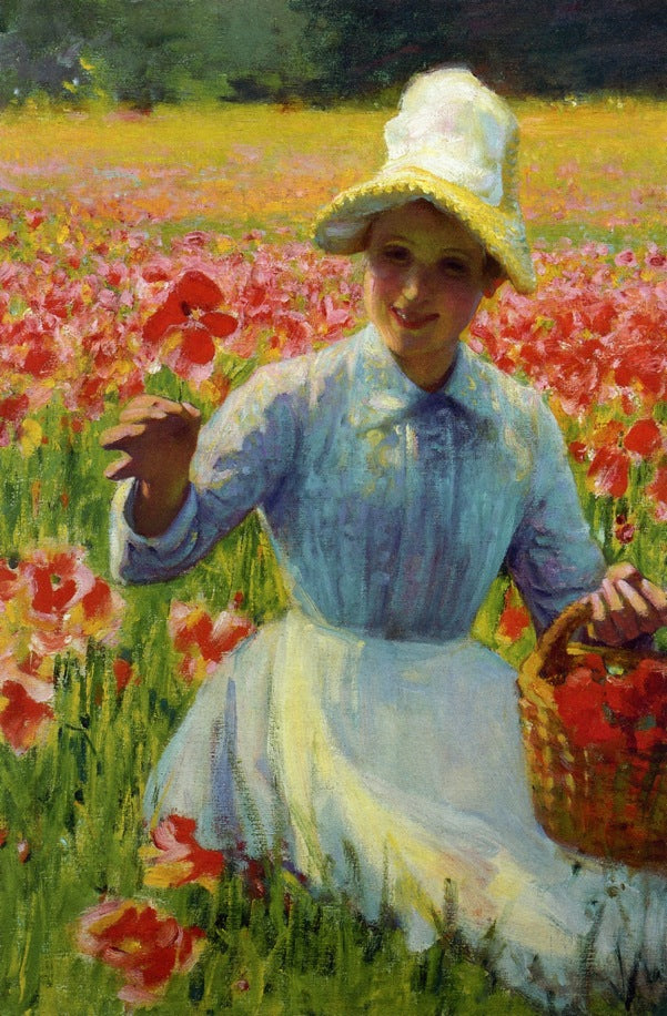 Jeune fille aux coquelicots – Robert Vonnoh, peinture de coquelicots