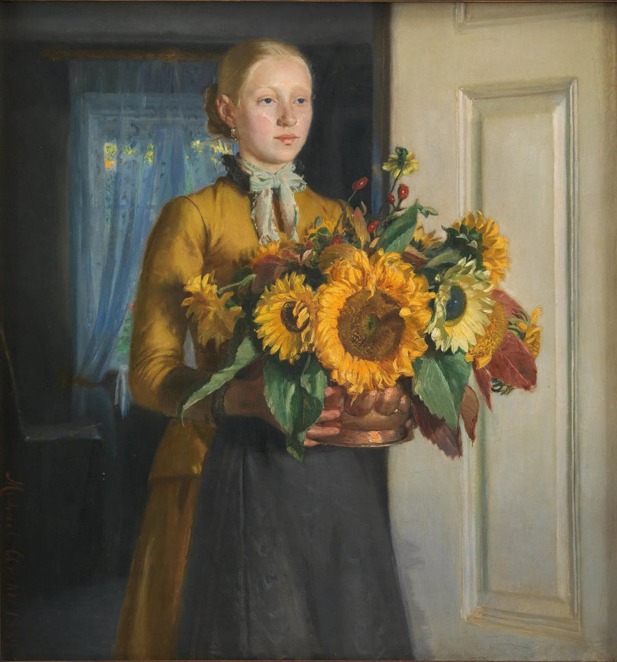 Tyttö auringonkukkien kanssa - Michael Peter Ancher