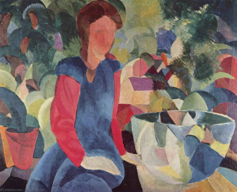 Nuori tyttö kaloineen lasiastiaassa - August Macke