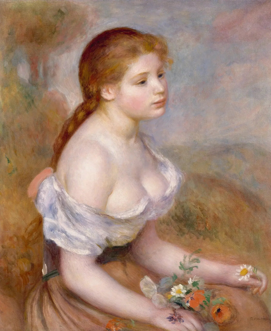 Nuori tyttö päivänkakkaroiden kanssa - Pierre-Auguste Renoir