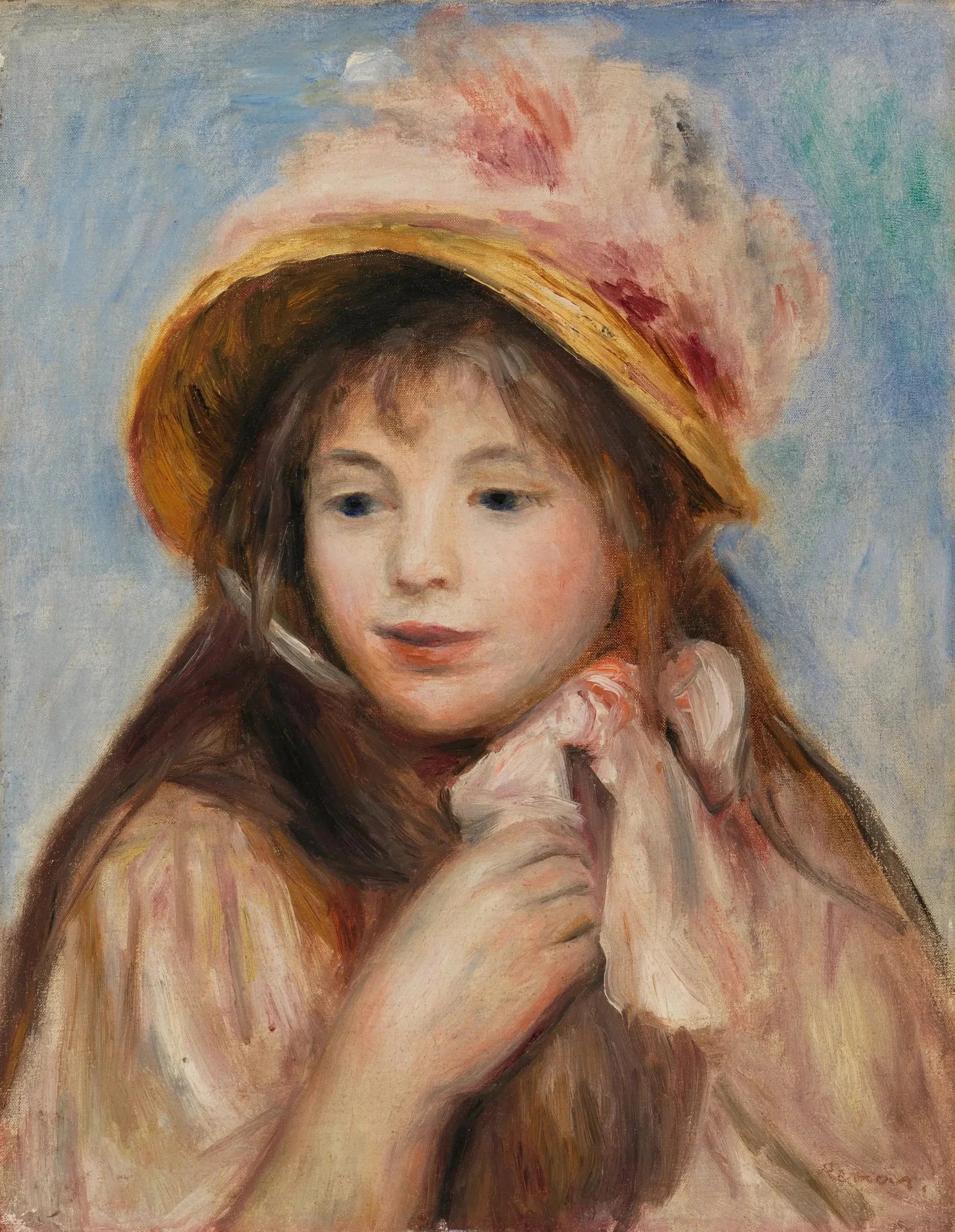Jeune fille au chapeau rose, 1894, Renoir, Barnes Foundation BF118 – reproduction peinture à l’huile