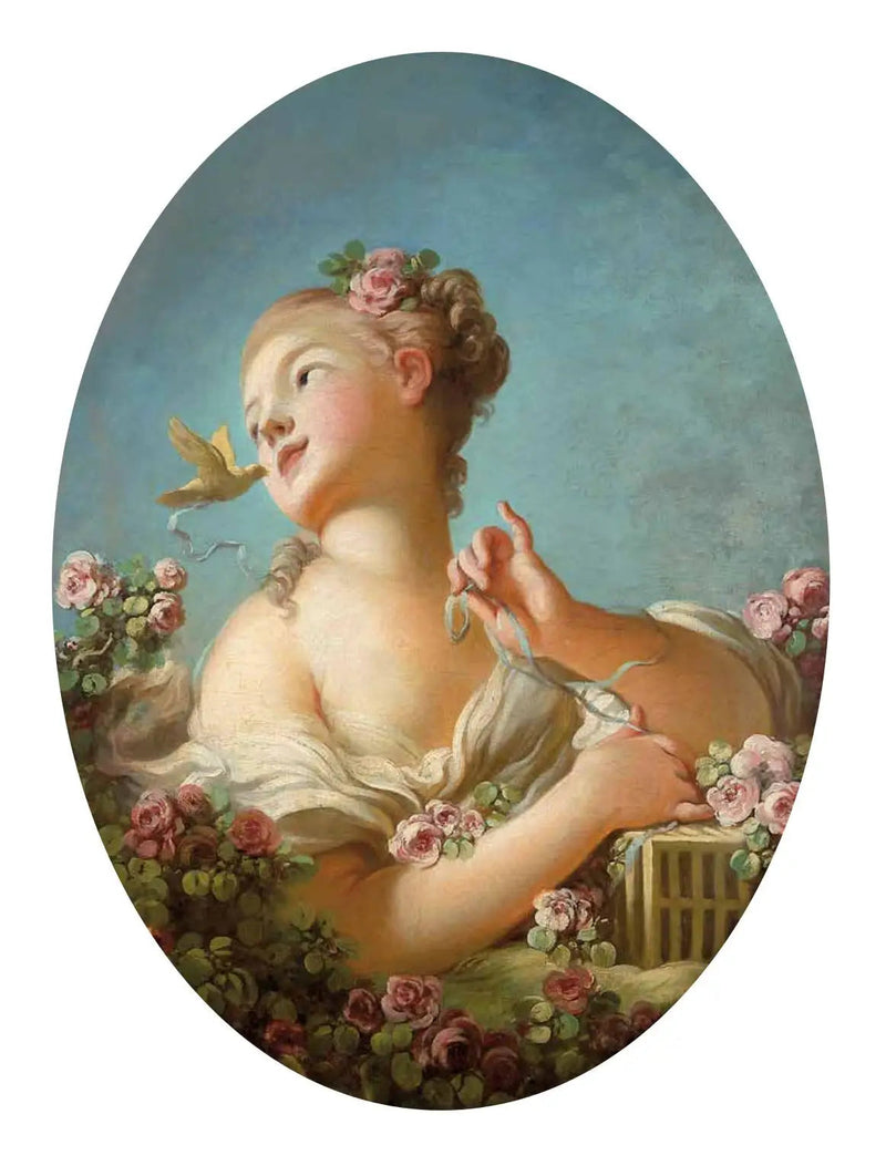 Nuori tyttö vapauttaa linnun häkistään - Jean-Honoré Fragonard