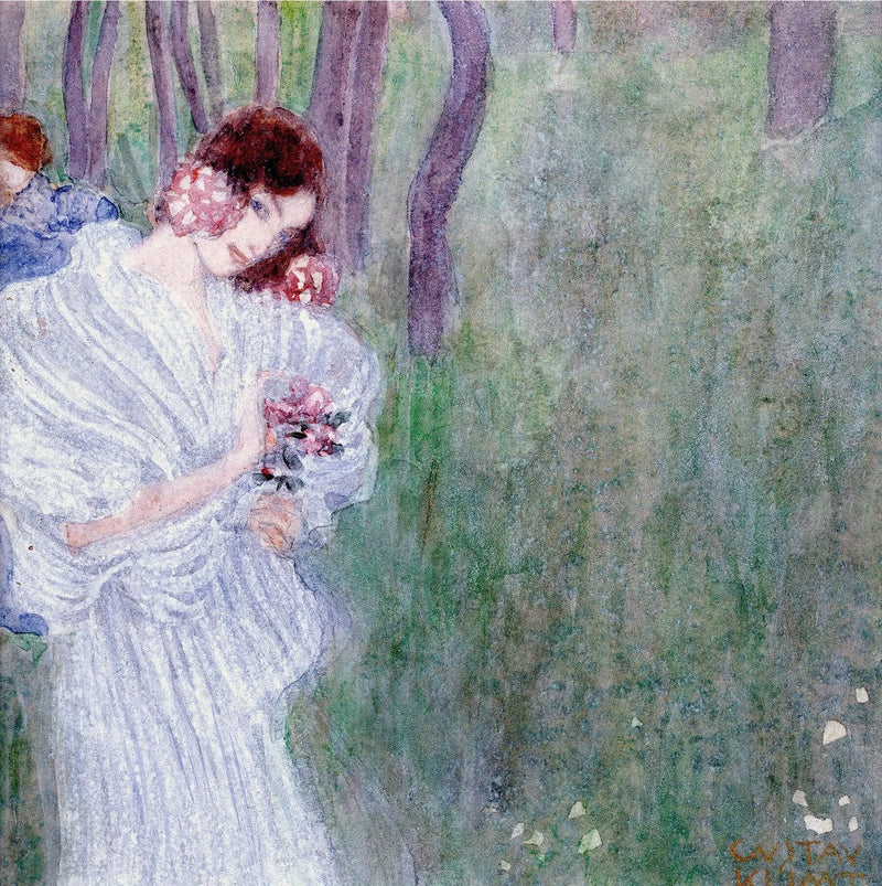 Nuori tyttö valkoisessa mekossa metsässä - Gustav Klimt