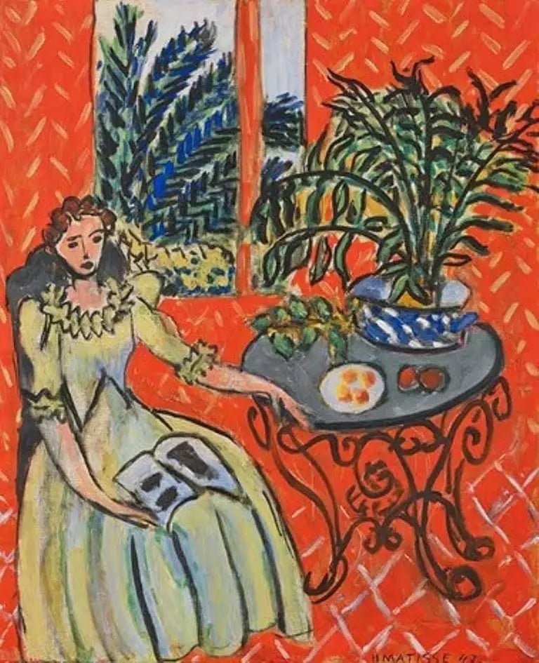 Nuori tyttö vihreässä punaisessa sisustuksessa - Henri Matisse
