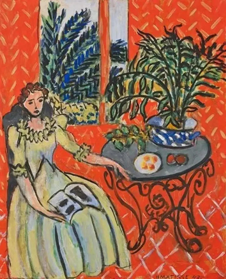 Nuori tyttö vihreässä punaisessa sisustuksessa - Henri Matisse