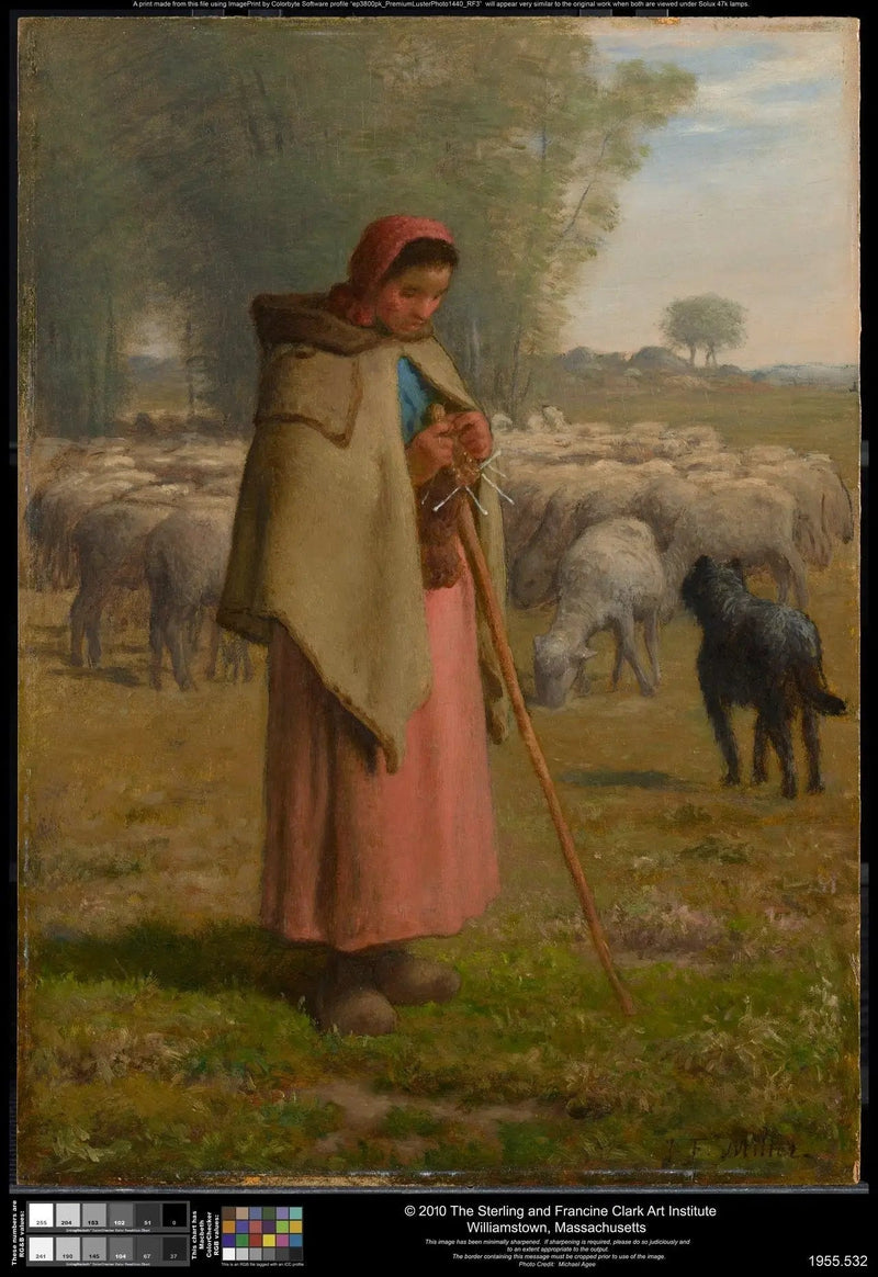 Nuori tyttö paimentamassa lampaitaan - Jean-François Millet