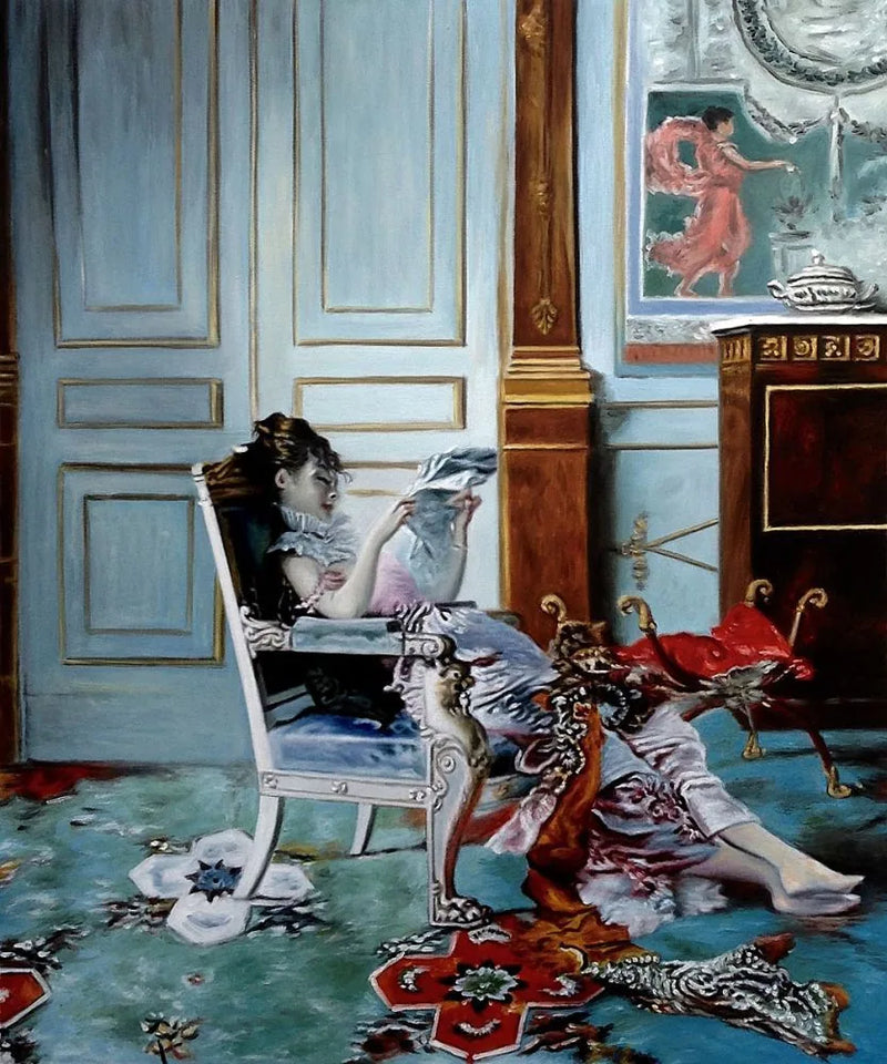 Nuori tyttö lukemassa olohuoneessa - Giovanni Boldini
