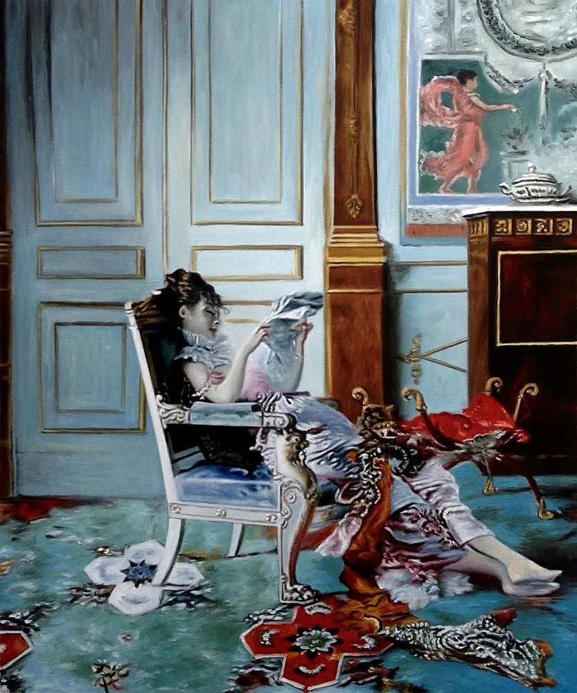 Nuori tyttö lukemassa olohuoneessa - Giovanni Boldini