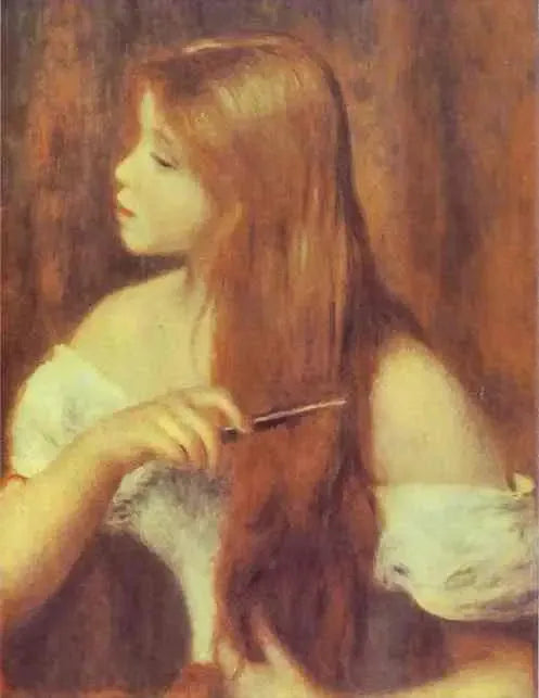 Nuori tyttö kampaa hiuksiaan - Pierre-Auguste Renoir