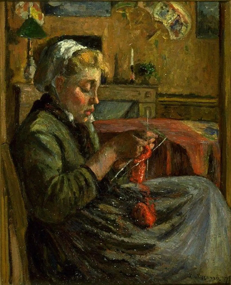 Nuori tyttö neulomassa - Camille Pissarro