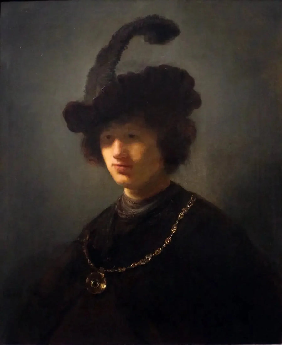 Nuori mies höyhenhatussa - Rembrandt