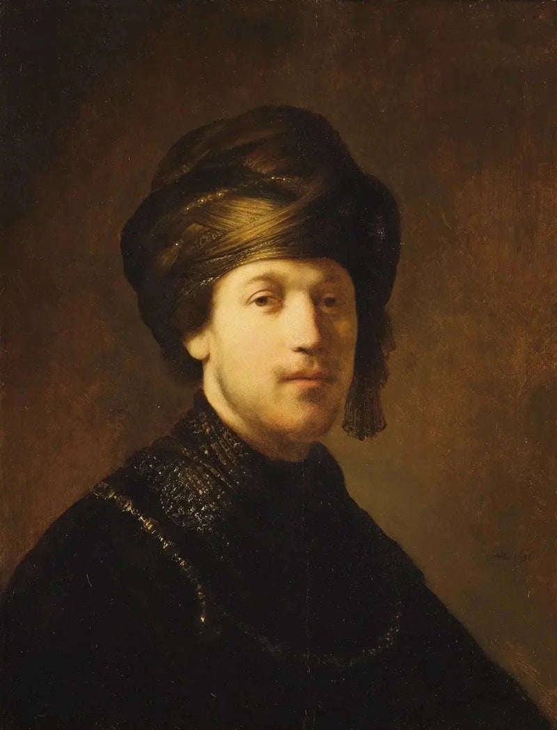 Nuori mies, joka pitää turbaania - Rembrandt