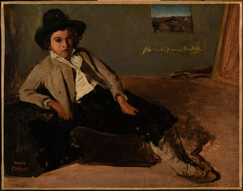 Nuori italialainen istuu Corotin huoneessa Roomassa - Jean-Baptiste Camille Corot