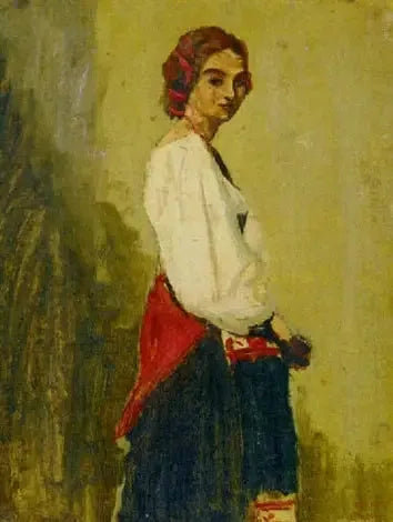 Nuori italialainen seisoo, keho sivulta ja pää kasvot päin - Jean-Baptiste Camille Corot