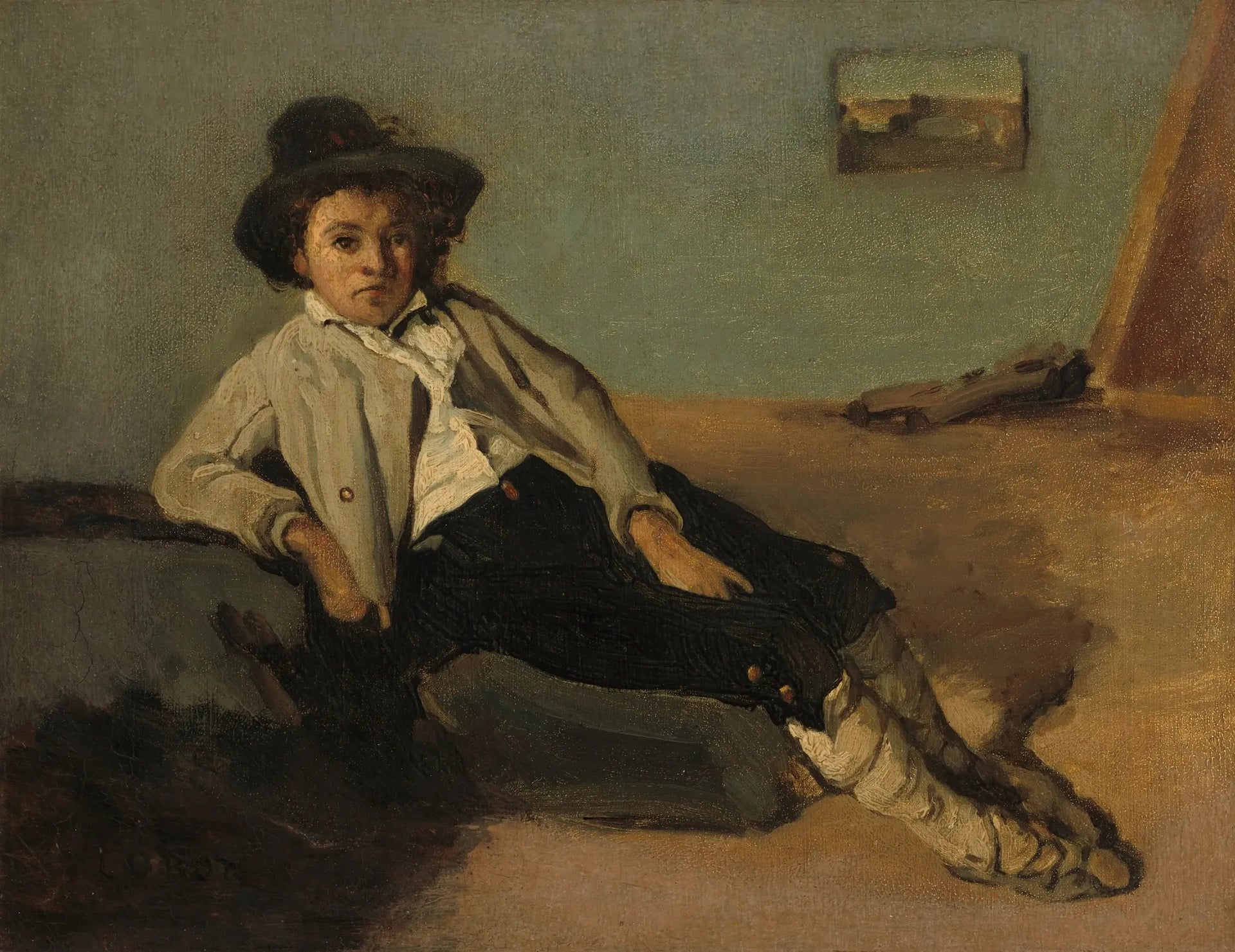 Jeune Paysan italien - Jean-Baptiste Camille Corot image 1 tableau peint à l’huile sur toile