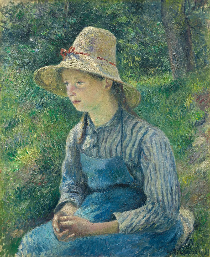 Nuori maalaistyttö olkihatussa - Camille Pissarro