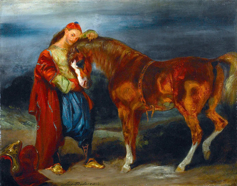 Nuori turkkilainen silittää hevostaan - Eugène Delacroix