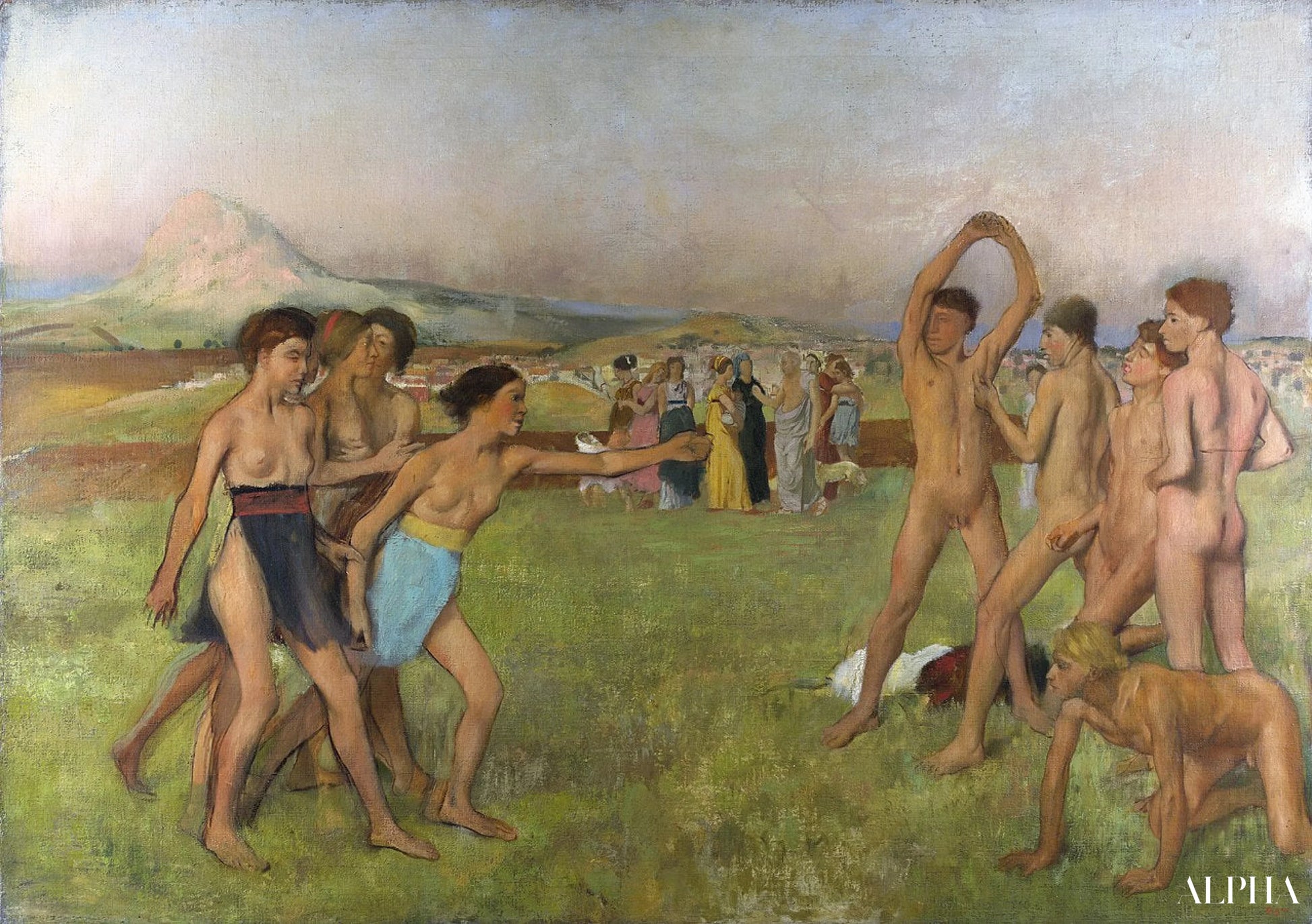 Nuoret spartalaiset harjoittelemassa painia - Edgar Degas - Korkealaatuiset taulujen ja maalauksien reproduktiot