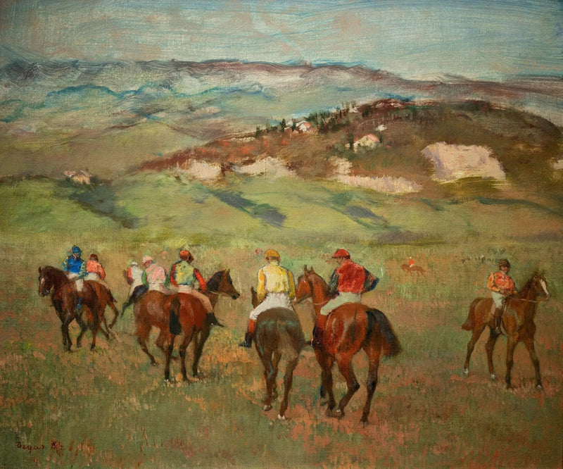 Ratsastajat hevosilla kaukaisten kukkuloiden edessä - Edgar Degas