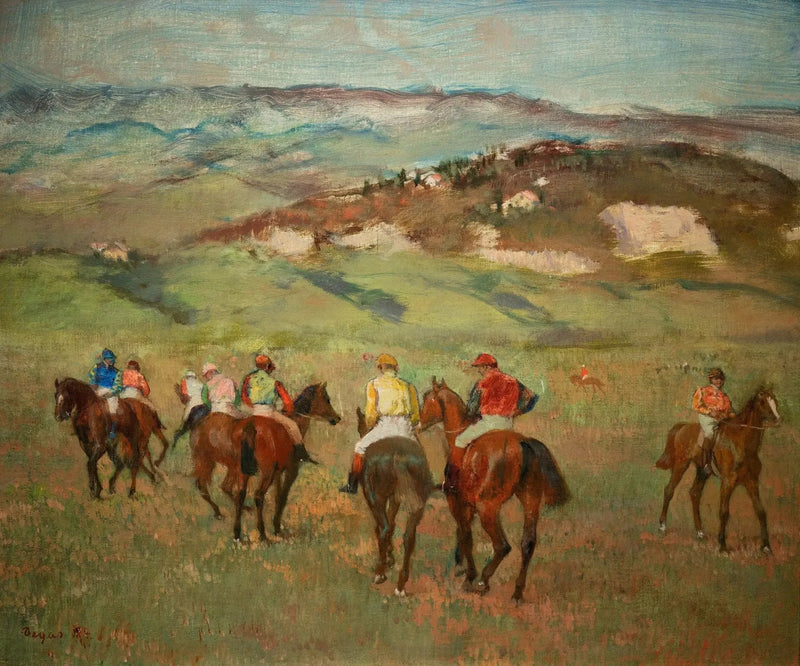 Ratsastajat hevosilla kaukaisten kukkuloiden edessä - Edgar Degas