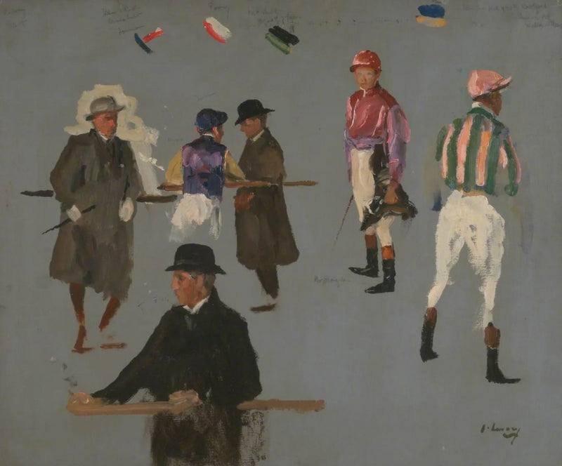 Jockeyt ja omistajat Epsomissa - John Lavery
